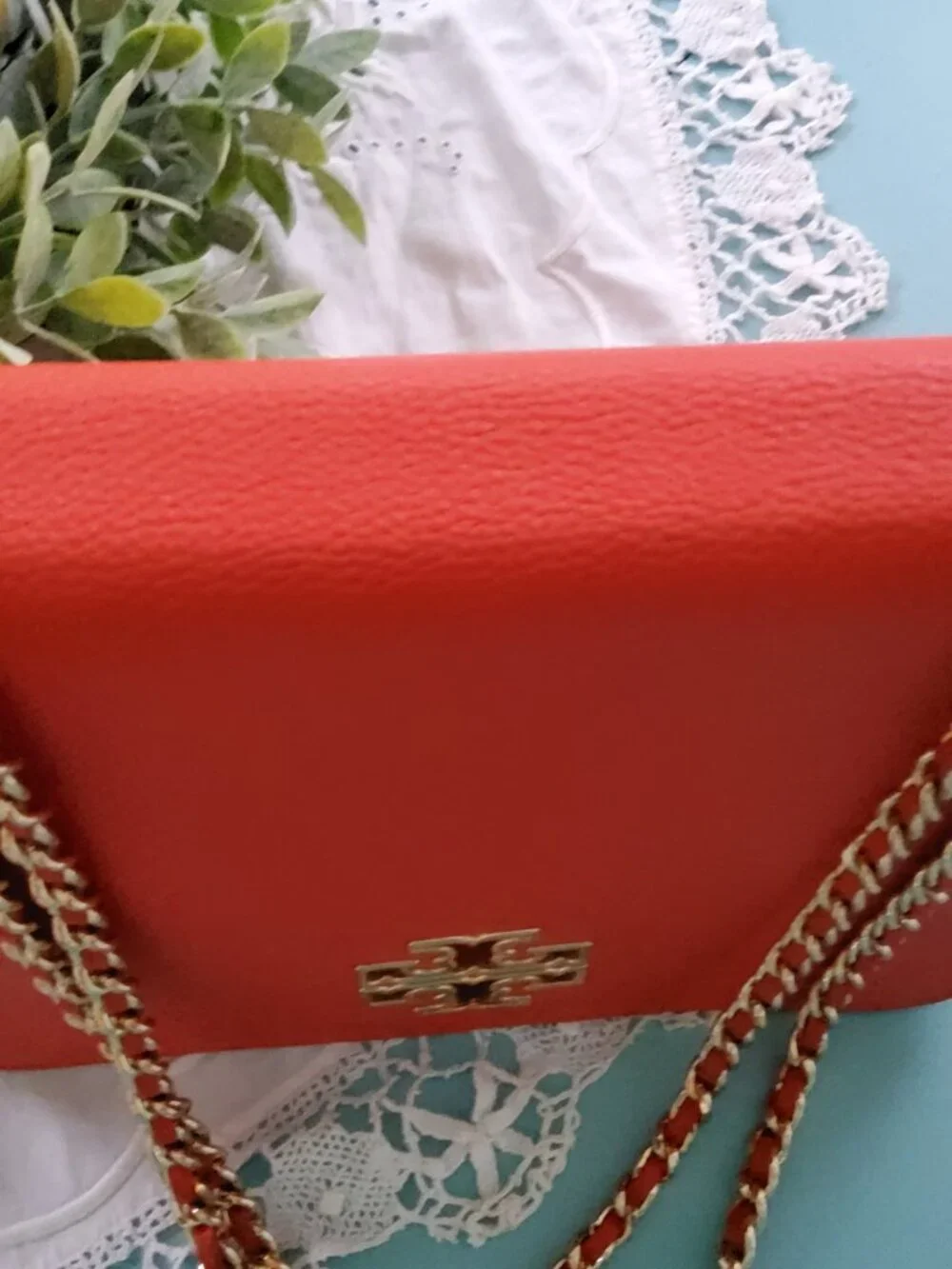 Tory Burch Large Flap Crossbody in Orange with Chain Strap